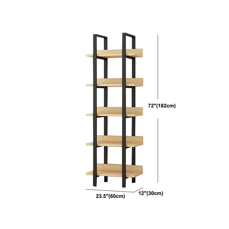 Contemporary Metal and Wooden Bookshelf Open Shelf Bookcase with Shelves