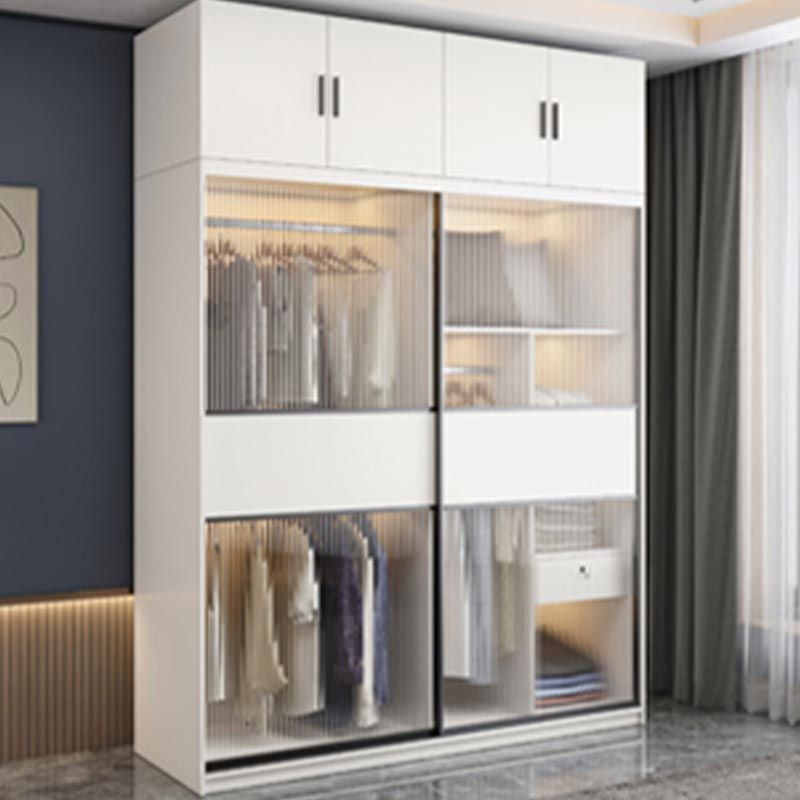 Contemporary Style Wardrobe Glass 2-Door Wardrobe Closet with Shelves