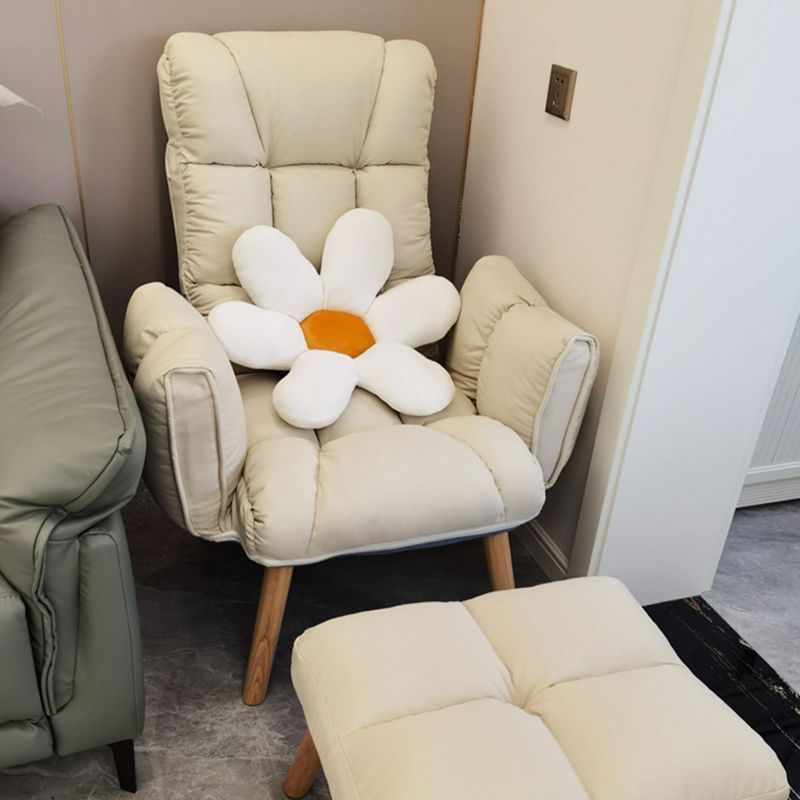 Scandinavian Fabric Push Back Recliner Wooden Base Manual Recliner with Footrest