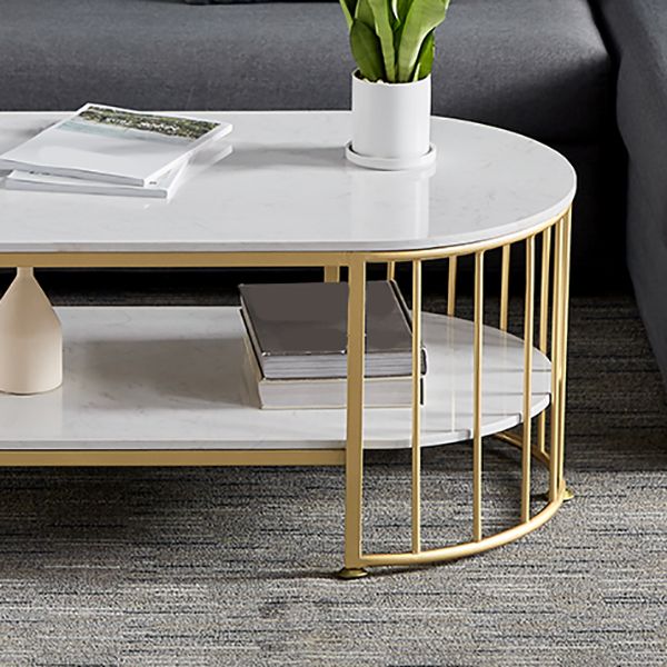 Oval Top Coffee Table Steel Sled Base Cocktail Table with Shelf