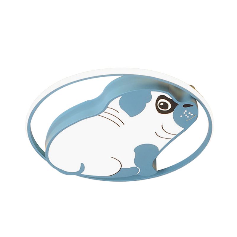 Minimalistic LED Ceiling Flush Pink/Blue Dog Shaped Flush Mount Lighting Fixture with Acrylic Shade in Warm/White Light