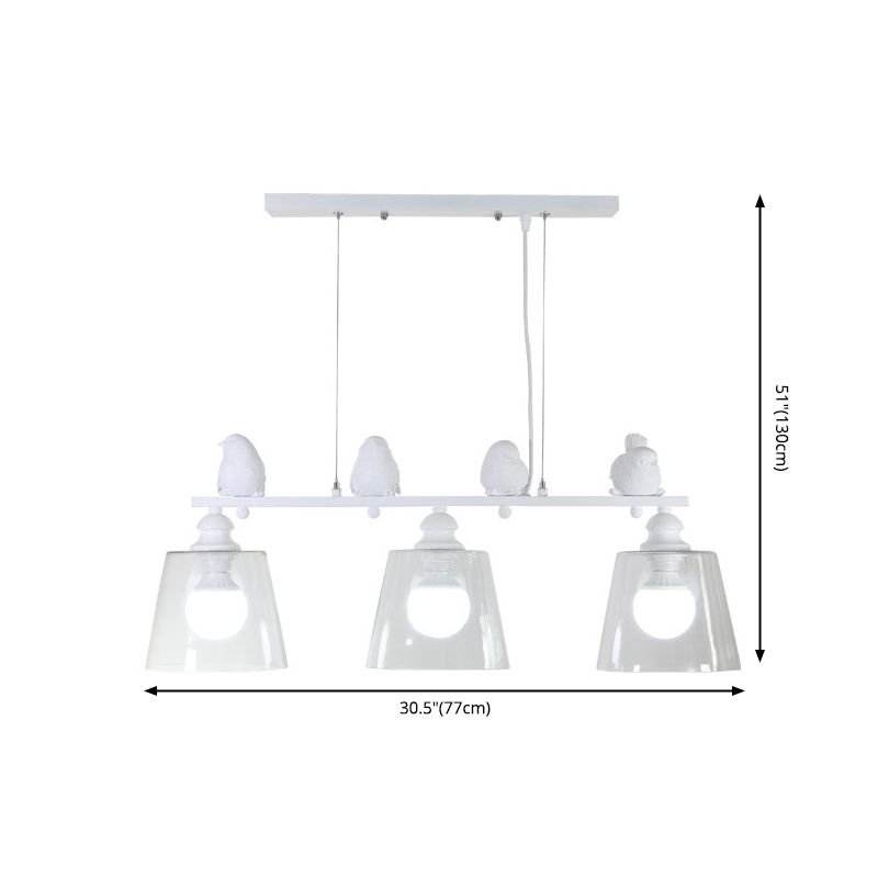 Diseño moderno de iluminación de la isla blanca de 3 luces con sombra de vidrio transparente