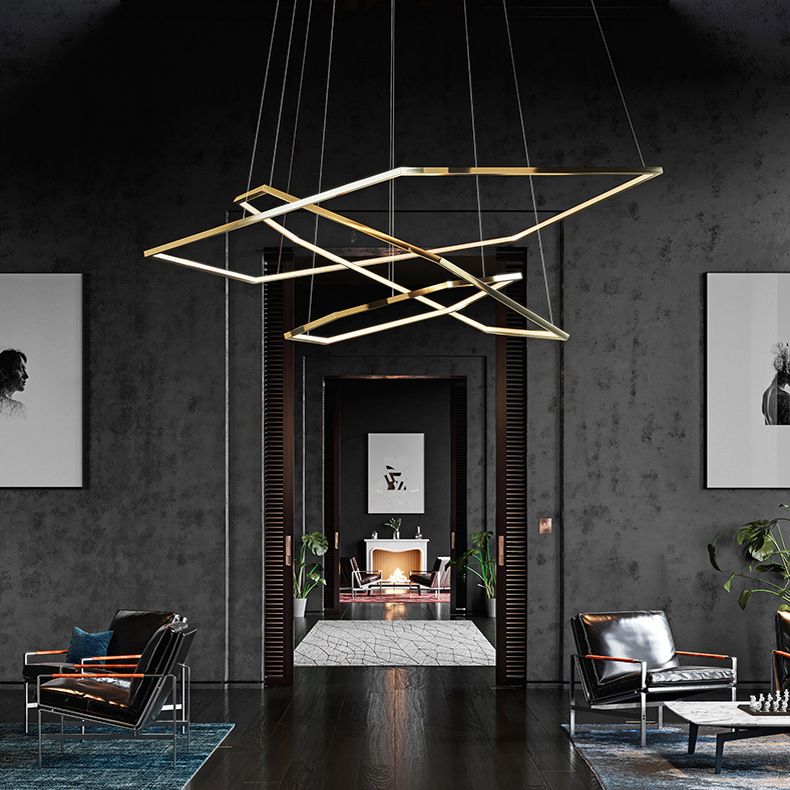 Contemporary Tiered LED Hanging Ceiling Lights Gold Metal Pendant Chandelier for Living Room