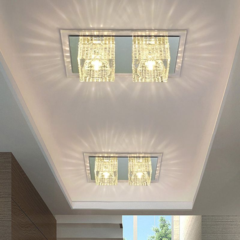 Inserted Crystal Cylindrical Flush Light Fixture Modernism Balcony LED Close to Ceiling Lamp in Clear Color