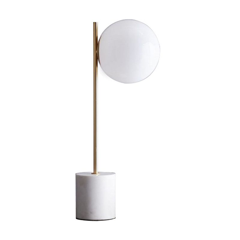 White Glass Spherical Table Lamp Modern 1 Head Reading Book Light with Marble Base