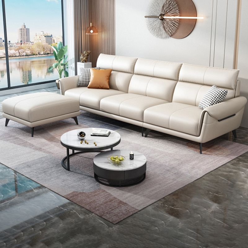 38.58 " H White Faux Leather Sewn Pillow Back Flared Arm Sofa