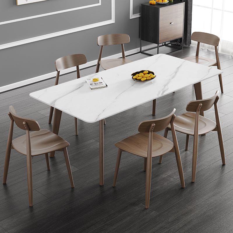 Rectangle Industrial Dining Table White Fixed Table with Sintered Stone
