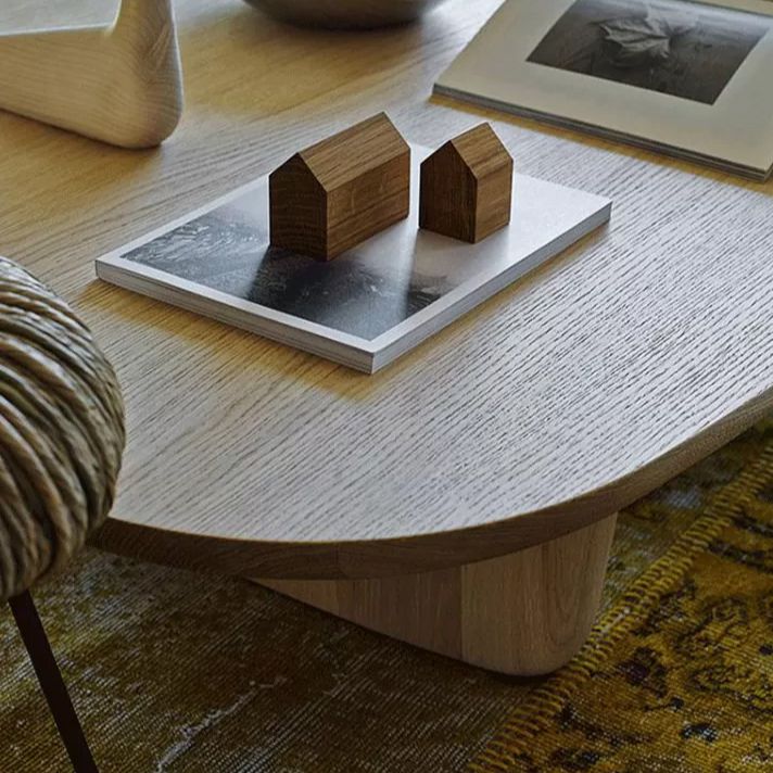 Scandinavian Solid Wood Coffee Table 12.4" H Rectangular Cocktail Table with 2 Legs