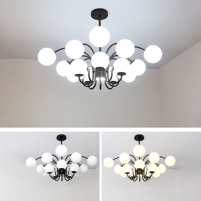 Modern Style Globe Chandelier Light White Glass Pendant Lighting with Crystal