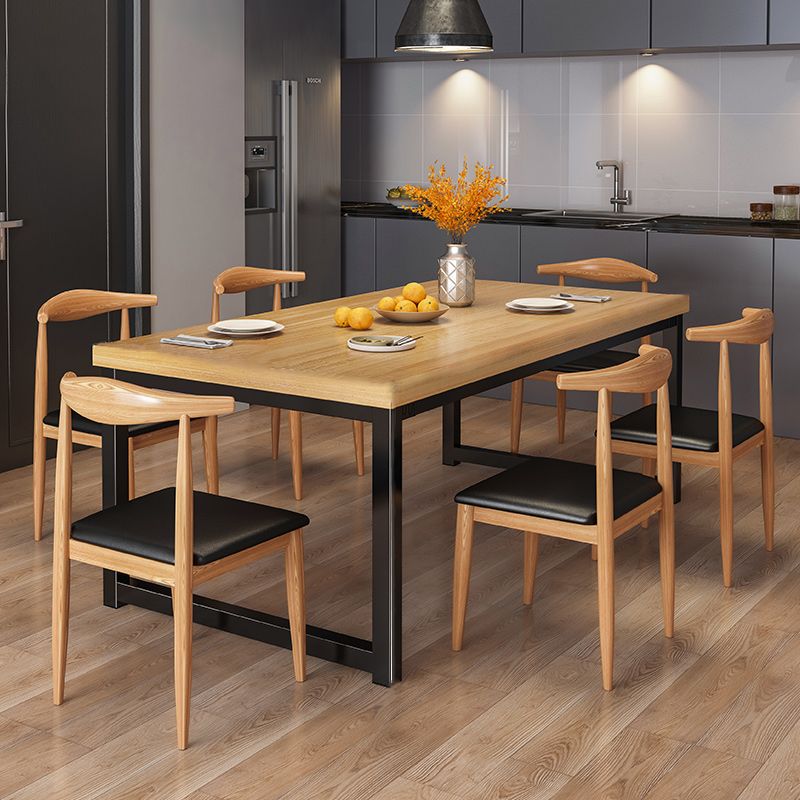 Contemporary Style Rectangular MDF Dining Set Dining Table with Metal Trestle Base
