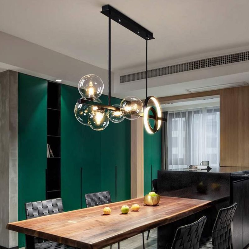 Black 7-Light Modernism Ceiling Light LED Kitchen Island Lighting for Foyer