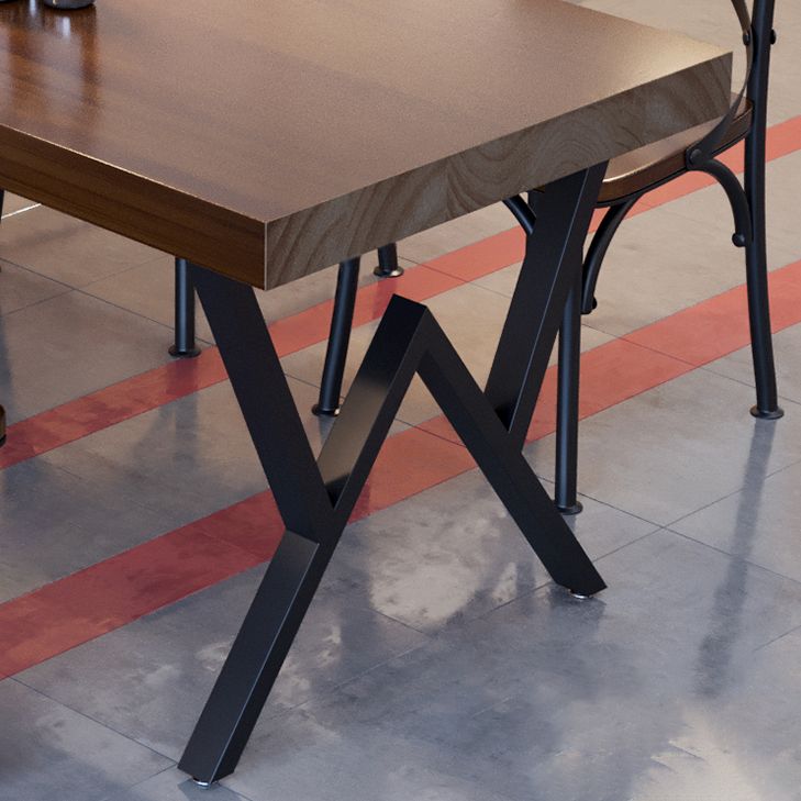 Industriële rechthoek eetkamer tafel dennen vaste houten tafel met zwart dubbel voetstuk