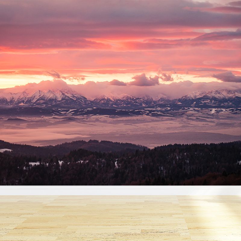 Mountain Range Sunset View Mural Wallpaper Mildew Resistant Indoor Wall Art