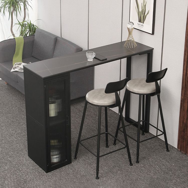 Modern Indoor Rectangle Bar Dining Table with Storage Stone Bar Height Cocktail Table