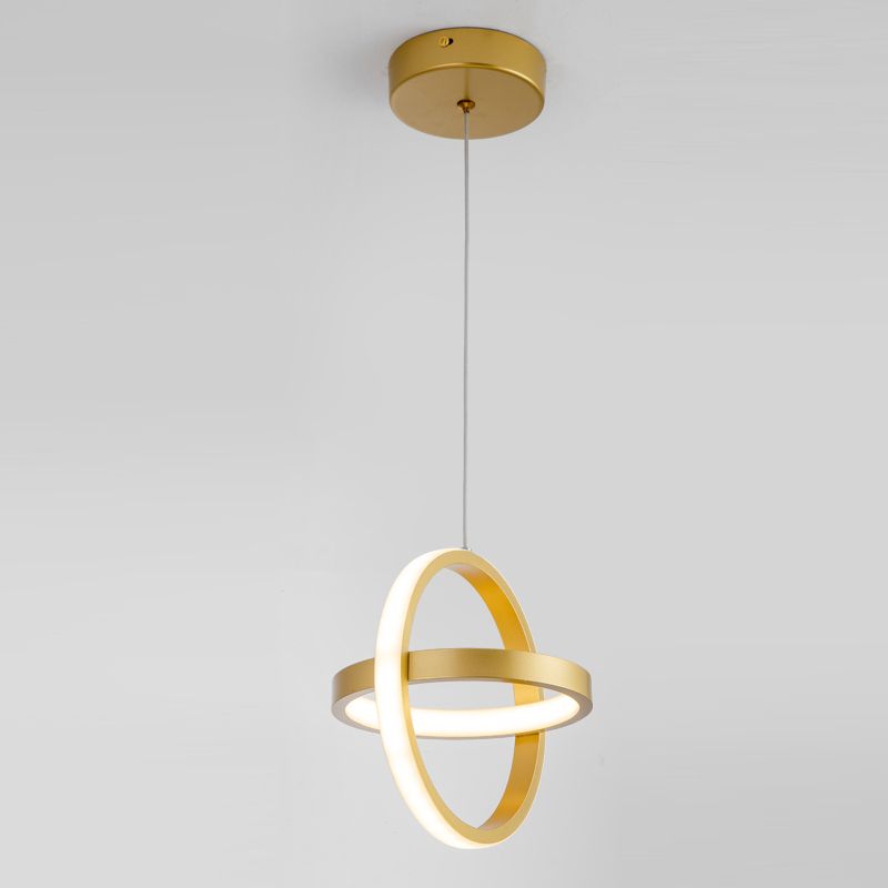 Golden Interlocking Pendant Light Fixture Simplicity 2-Light Metal Drop Lamp for Dining Room