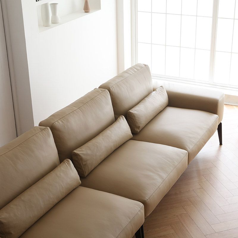 32 "divano moderno a braccio quadrato in pelle alta 32" con cuscini di padri, marrone