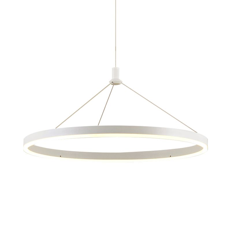 White Loop Pendant Chandelier Simplicity 12"/16"/47" Dia LED Acrylic Hanging Light Fixture with Adjustable Cord Grip