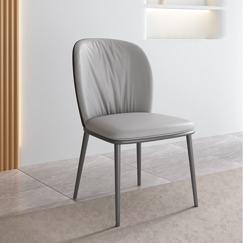 Modern Indoor Side Chair with Grey Metal Legs Faux Leather Dining Chair for Home
