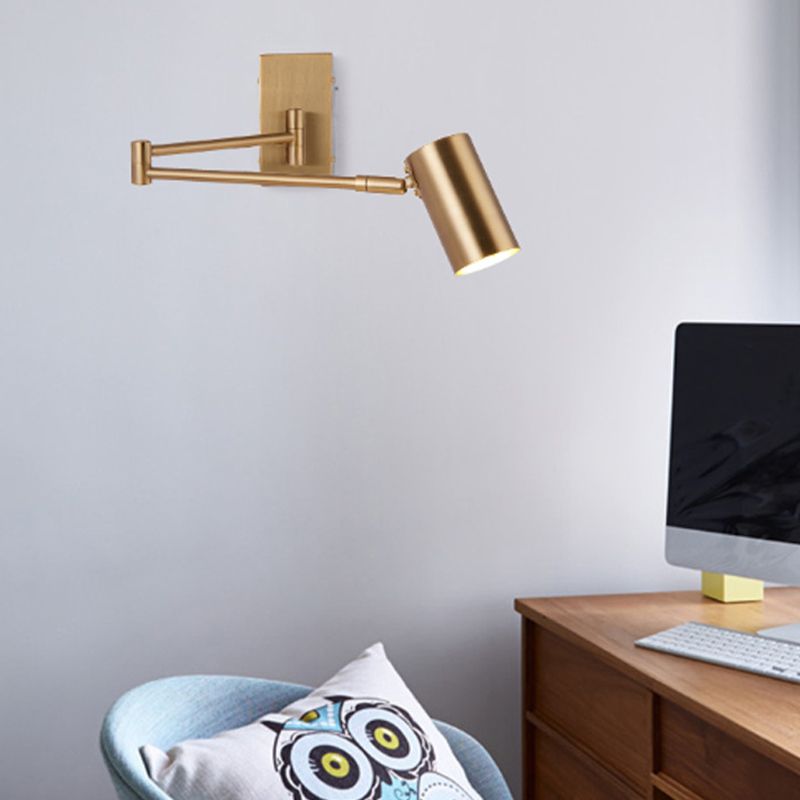 Metal Cylinder Wall Light Modern Swing Arm Wall Sconce for Living Room