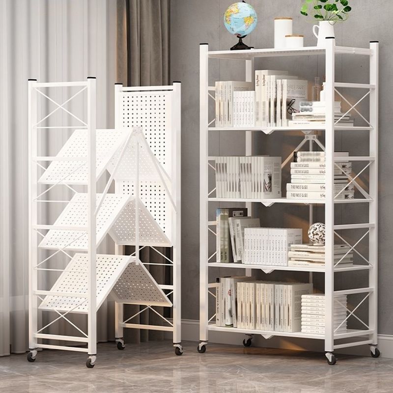Folding Steel Industrial Etagere Bookshelf Open Bookshelf with Caster Wheels