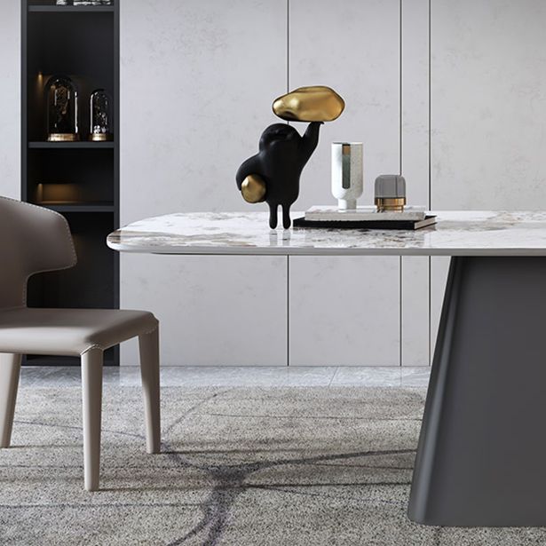 Metal Traditional Luxury Table Rectangle Sintered Stone Dining Table with Pedestal Base