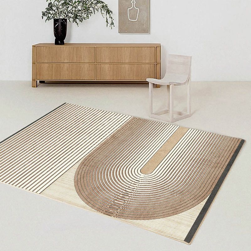 Beige Modern Rug Polyester Geometric Print Area Carpet Non-Slip Backing Rug for Home Decor