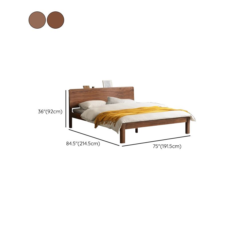 Contemporary Panel Bed in Brown Solid Wood Bed with Rectangular Headboard