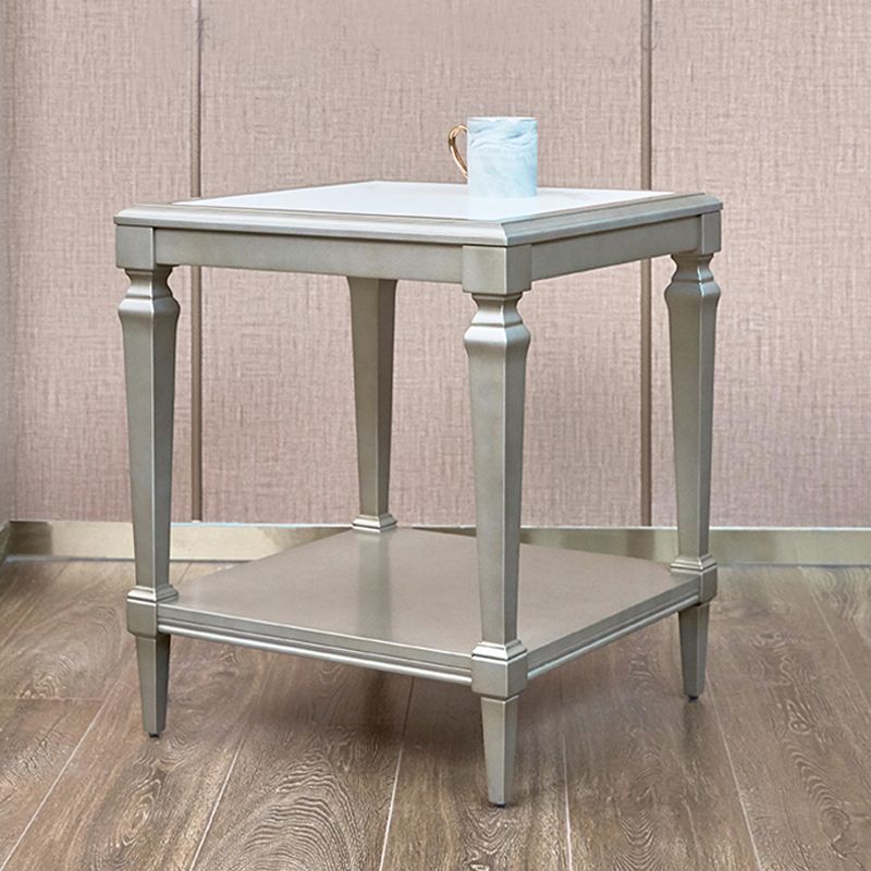 25.6" Tall Wood Square Top Side Table Sliver 4 Legs End Table with Shelf