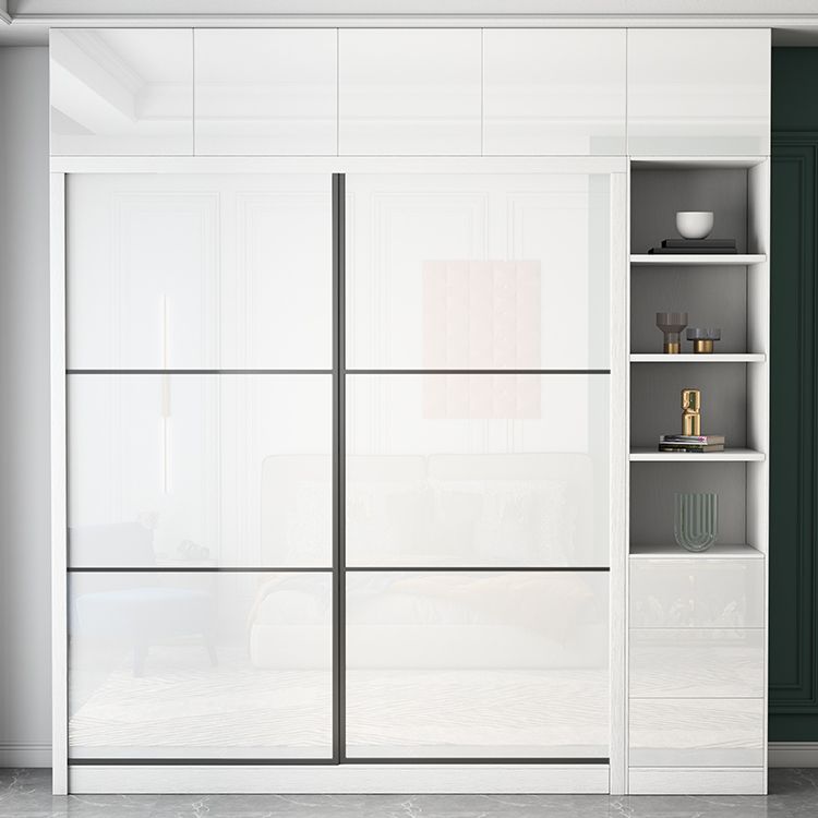 White Engineered Wood Wardrobe Closet Contemporary Storage Cabinet