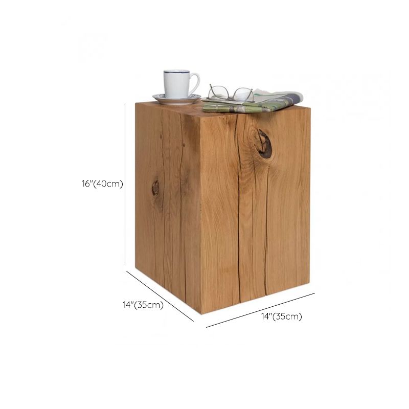 Rustic Sofa Accent Side Table Distressed Square Natural Pedestal Solid Wood Corner Table