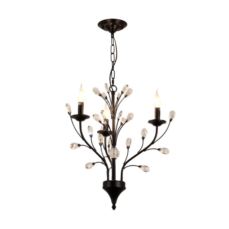 3/6/9 Luces Lámpara de araña de comedor Moderna luz colgante de hierro floral negro con drapeado de cristal