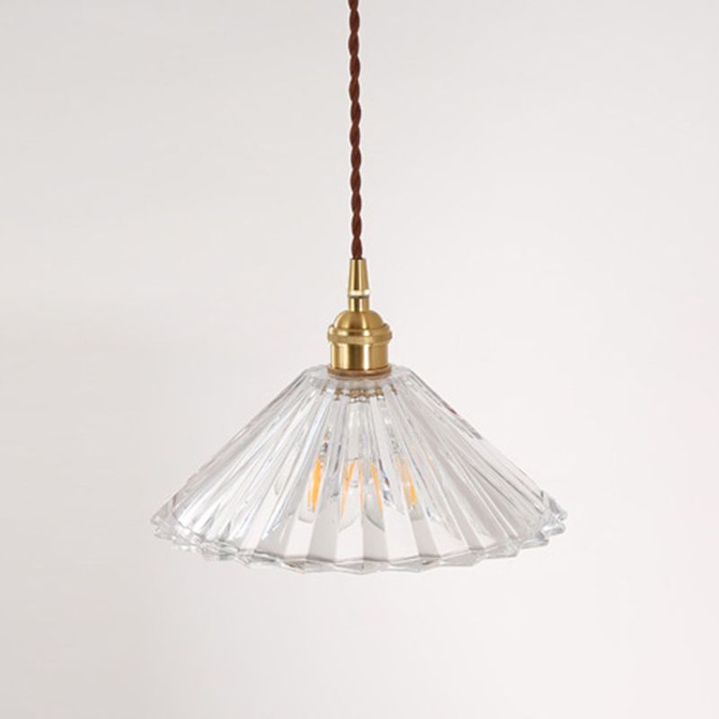 Tapered Hanging Light Fixture Simplicity Style Glass Brass Pendant Lighting Fixture
