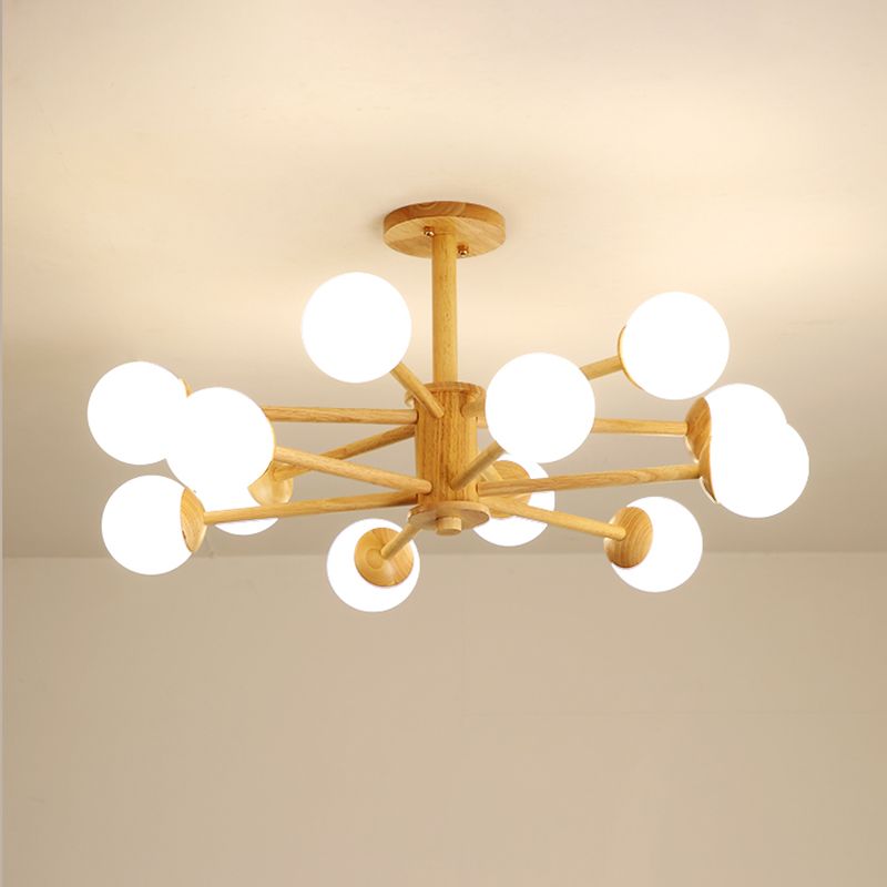 Beige Chandelier Light Fixtures Modern Multi-Head Hanging Pendant Lamps with White Glass Shade