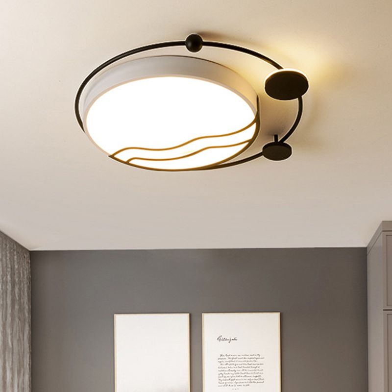 Round Flush Mount Contemporary Iron White and Black/Gold and Black LED Flushmount with Halo Detail in White/Warm Light
