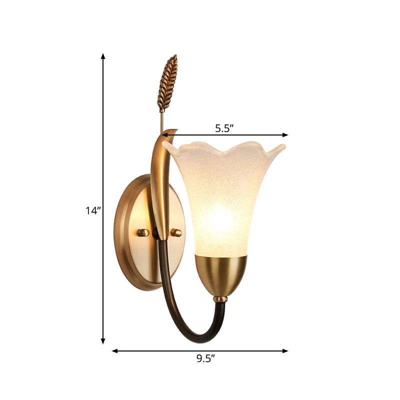 Opal Glass Petal Wall Sconce Fixture Lodge Stylish 1/2-Light Living Room Wall Lamp in Brass