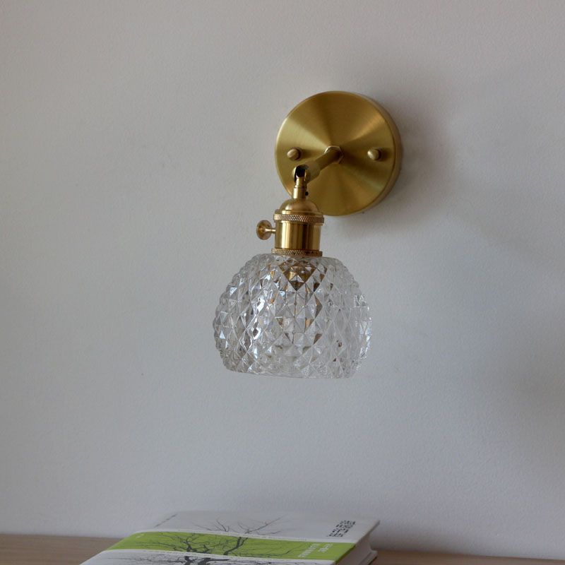 Halbball-Schlafzimmer Wand Leselampe einfaches Gitterglas 1-Licht goldene Wandmontage Licht