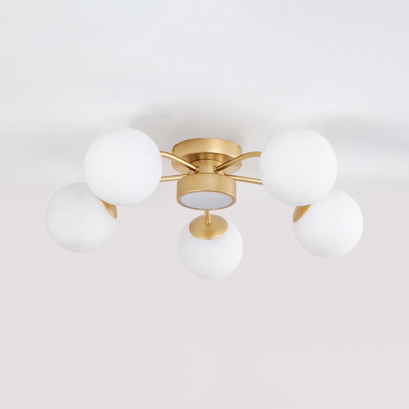 Modern Flush Light Fixtures Glass Sphere Flush Mount Lamp in Gold for Living Room