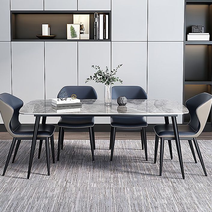 Sintered Stone Dining Table Industrial Style Black 4 Legs Base Rectangle Table for Dining Room