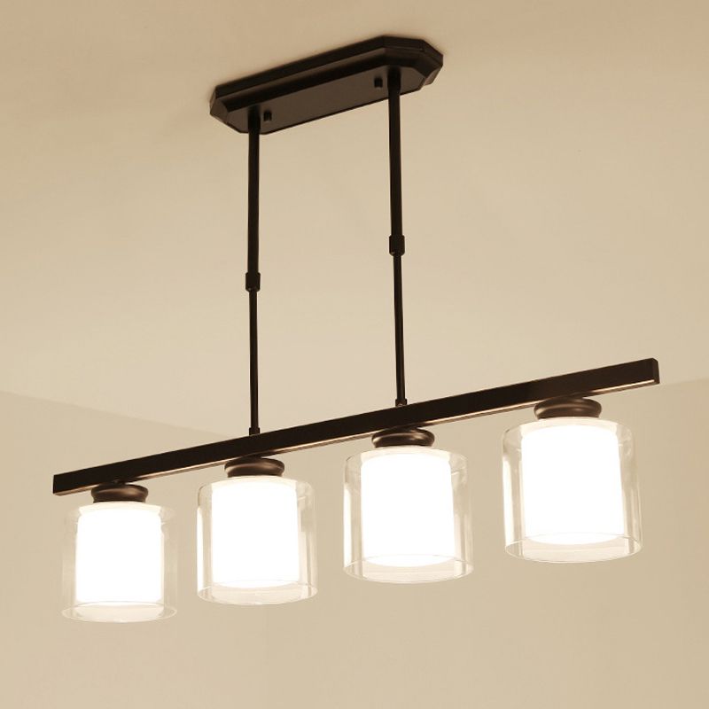 Glass Cylinder Island Pendant Lighting Modern Multiple-Light Island Light Fixtures