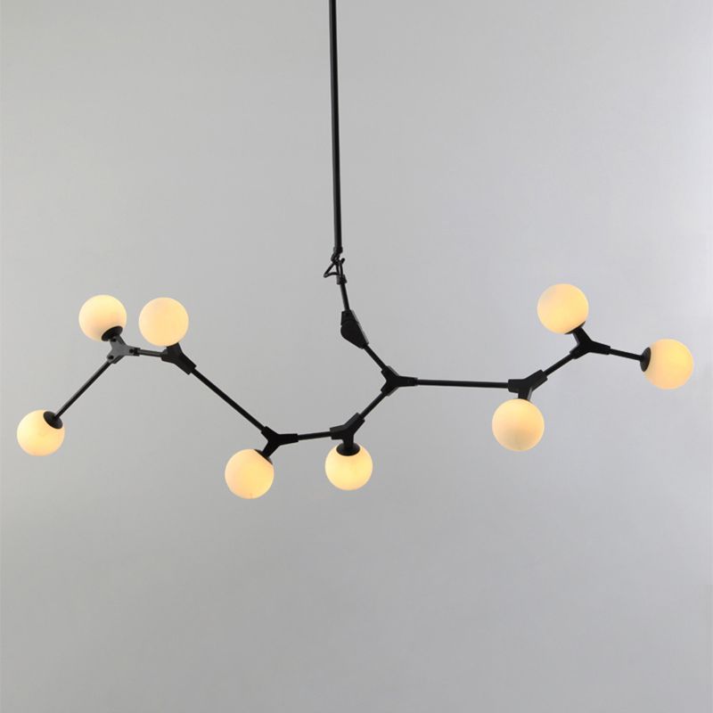 Black Molecular Island Light Modern 8-Bulb White Glass Suspension Light