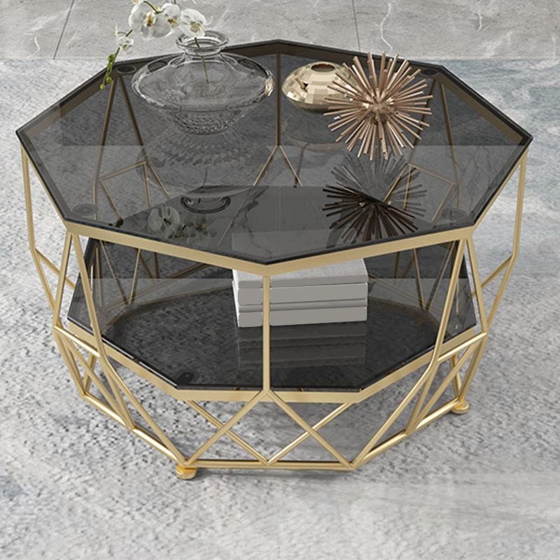 Modern Frame Coffee Table Glass Top Cocktail Table 17.71 Inch High