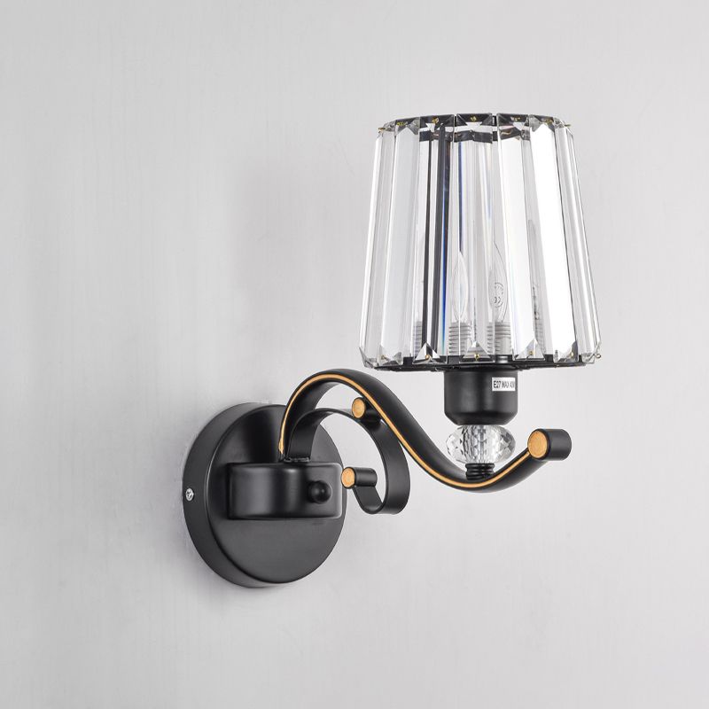 Wall Sconce Light Modern Living Room Wall Mount Lamp with Conic Crystal Shade in Black