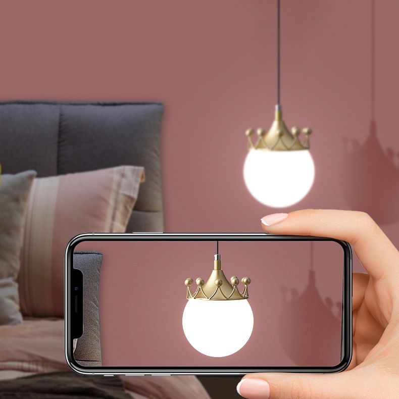 1-licht luxe stijl hangend licht, witte glazen bol hanglamp met kroon