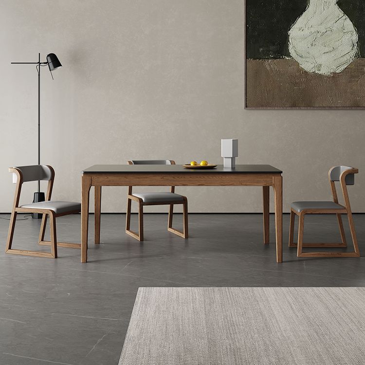 Modern Rectangle Stone Dining Table Wood Legs for Dining Room