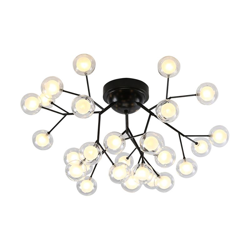 Simplistic Tree Branch LED Semi Flush Mount Metallic Living Room Close To Ceiling Chandelier in Black