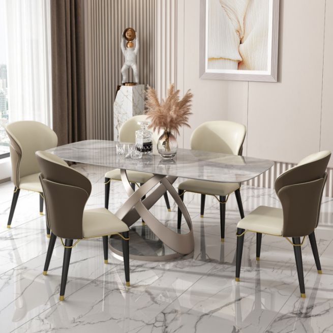 Dining Room Set Contemporary Sintered Stone Dining Table Rectangular Dining Table with Metal Base