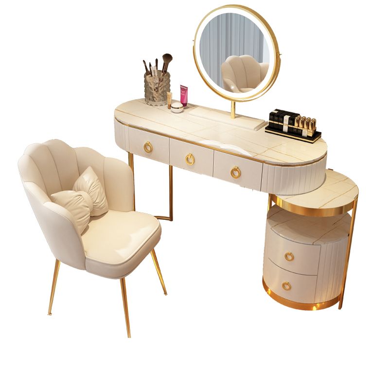 Luxurious Leather Vanity Set Metal and Wood Make-up Vanity with Mirror & Padded Stool