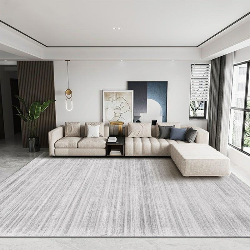 Grey Living Room Area Carpet Modern Tie-Dye Print Area Rug Polyester Stain Resistant Rug