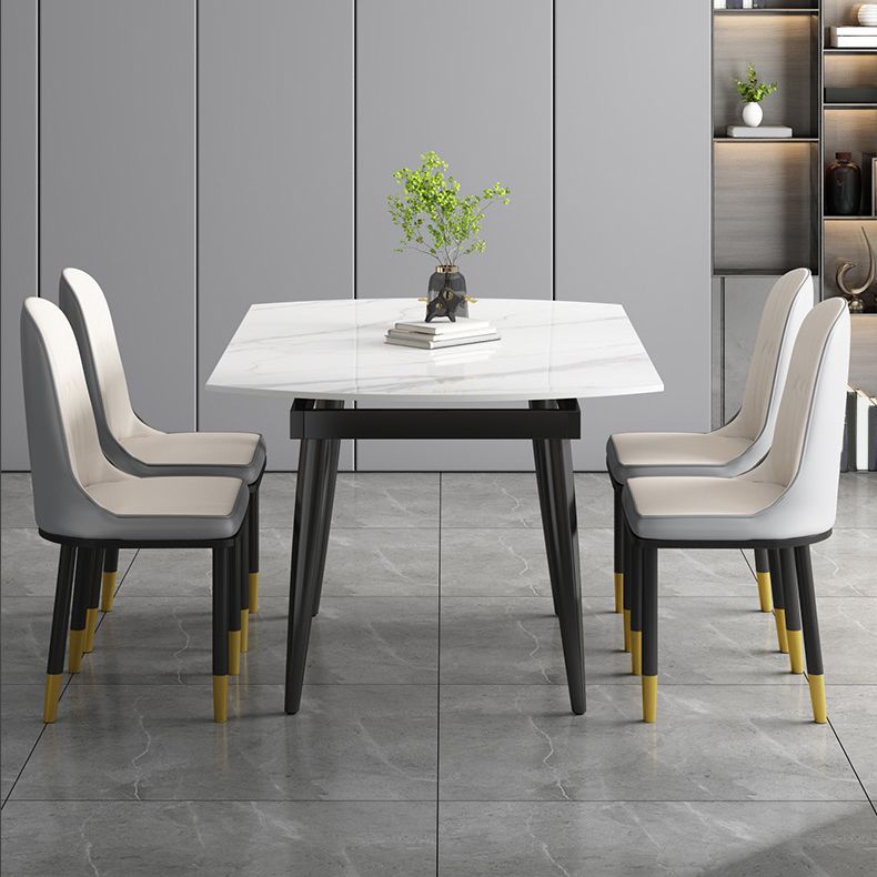 Glam Style Dining Table Stone Top Butterfly Leaf Dining Table