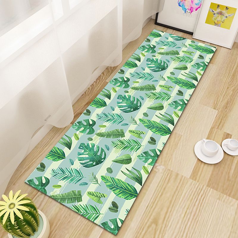 Green Modern Carpet Polyester Plant Carpet Non-Slip Backing Area Carpet for Living Room